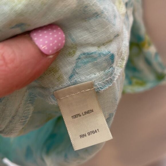 J.Jill 100% Linen Bow Button Watercolor Leaf Print Coastal Grandma Tunic Top. Sm - Picture 9 of 11